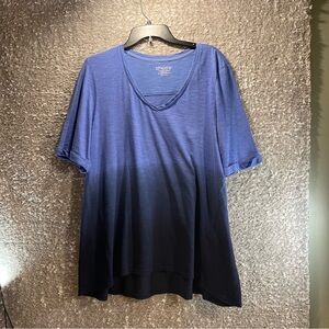 Chico's Women V-Neck Tee Top Cotton Modal Blue 3, XL Two Tone Tye die